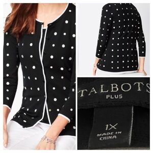 Talbots Black Polka Dot Cardigan with White Trim